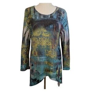 Jess & Jane Semi Sheer Size SM Pullover Tunic Stretch Abstract Artsy USA